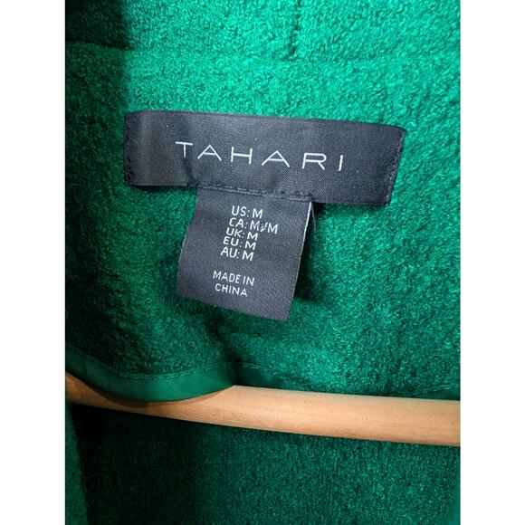 Tahari Emerald Green Wool Blend Long Duster Coat Shawl Collar Medium Career - Picture 2 of 7